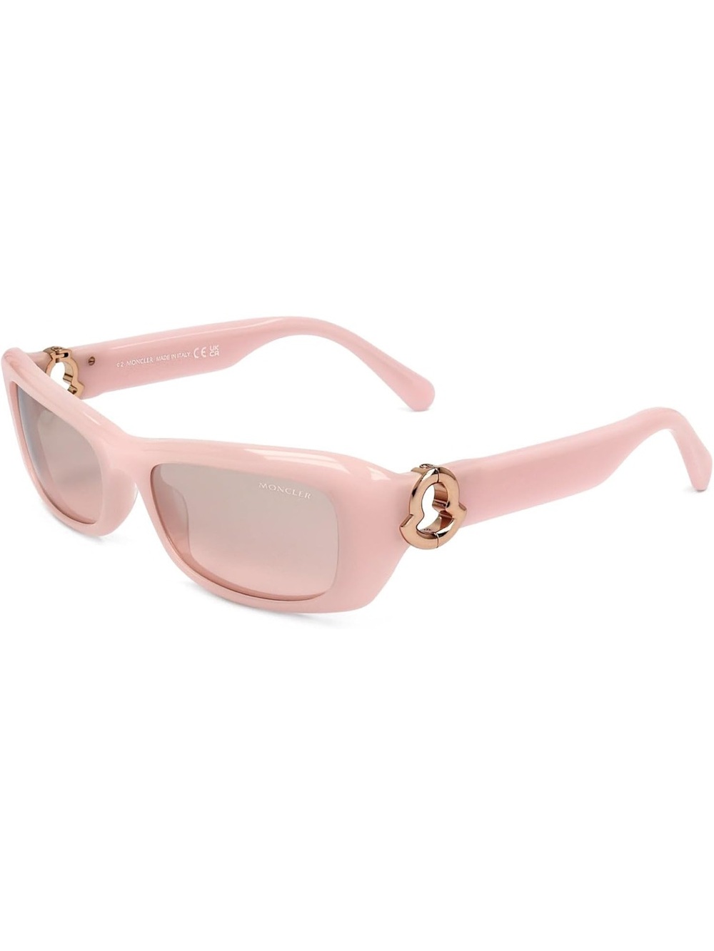 Moncler Light Pink Rectangular Sunglasses with Gold Hardware